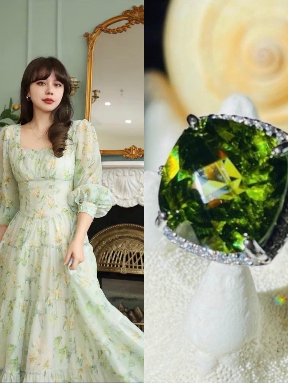 ♥️ Gorgeous 7ct peridot ring, size 8 sterling silver white sapphire halo
